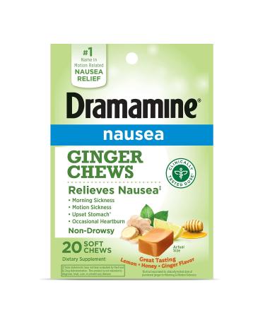 Dramamine Ginger Chews, Relieves Nausea, Lemon Honey Ginger Flavor, 20 Soft Chews