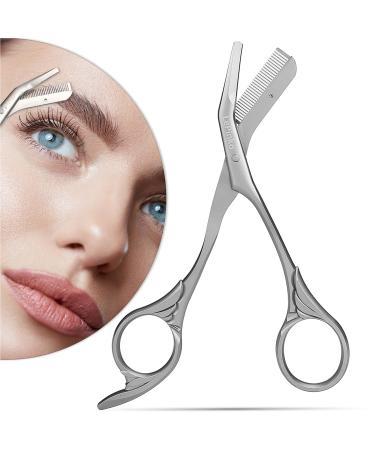 LePinko Eyebrow Trimming Scissors with Combs Gifts For Men Women Stocking Stuffers Silver