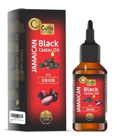 CUTTO -THE BEAUTY OF NATURE Jamaican Black Castor Oil with Onion Oil (8 Fl.Oz/237 Ml)  Traditional & Typical Handmade Roasted Castor Beans I Makes fuller  thicker  and healthier hairs