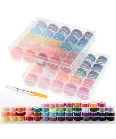ilauke 50Pcs Bobbins Sewing Thread with Bobbin Case Size A Prewound Sewing Bobbins 50 Colors Polyester Thread Compatible for Brother/Singer/Babylock/Janome/Elna Embroidery Machine