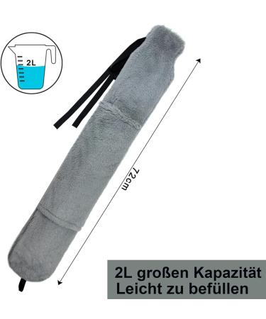 Owozoi Long Hot Water Bottle with Soft Cover & Kangaroo Bags - 72cm 2L - Ideal for Neck Shoulder & Bed - Perfect Women's Gift in Gray - Buy Online on GoSupps.com