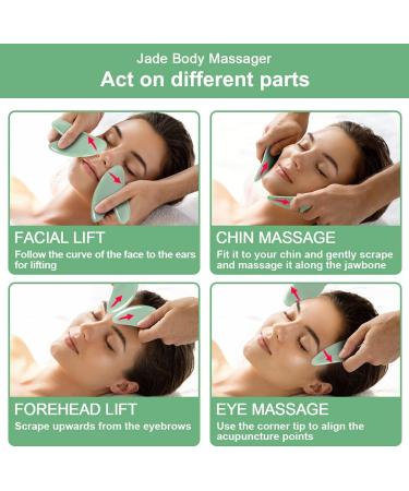 Uraqt Gua Sha Massage Tool - 2 Natural Jade Scraping Stones for Spa Facial Care & Anti-Aging - Light Green - Buy Online on GoSupps.com