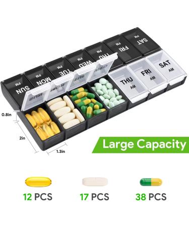 Large Weekly Pill Organizer 2 Times a Day - Gelibo Day Night XL Pill Cases for Vitamins and Supplements - Buy Online on GoSupps.com