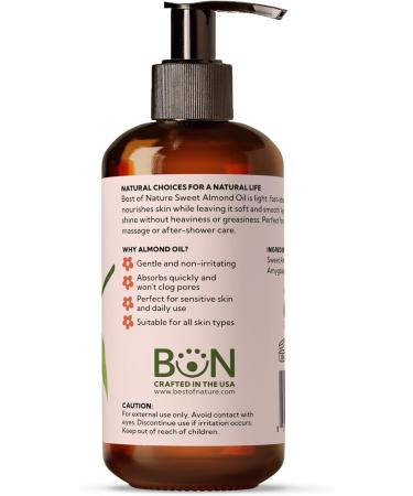 Best of Nature 100% Pure Sweet Almond Massage & Body Oil Deep Moisturizing Unscented Oil for Hair Skin Face & Aromatherapy Ideal Carrier Oil for Essential Oils (8 fl oz) 8 Fl Oz (Pack of 1) - Buy Online on GoSupps.com