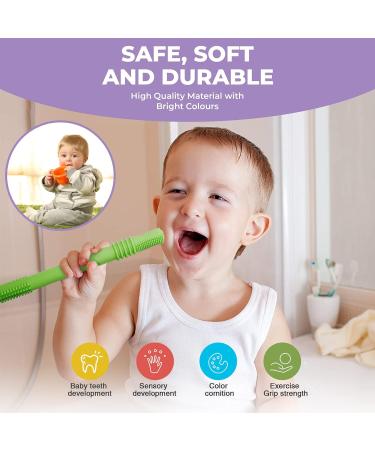 Samar Valley Teething Tubes - Pack of 4 Silicone Baby Straws for Healthy Molar Growth and Motor Control | Includes Cleaning Brush and Variety of Colors for Color Recognition - Buy Online on GoSupps.com