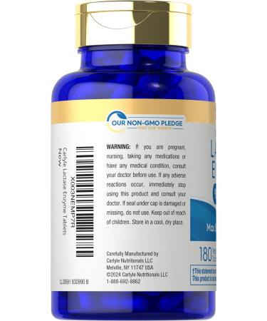 Carlyle Lactase Enzyme Tablets 9000 FCC | 180 Pills | Max Strength Dairy Relief | Fast Acting Formula | Vegetarian Non-GMO Gluten Free - Buy Online on GoSupps.com