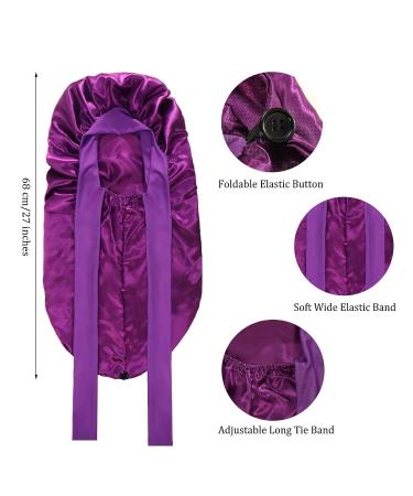 Homiton 2Pcs Silk Bonnet for Long Braids - Black+Purple | Satin Curly Hair Bonnet for Sleeping - Buy Online on GoSupps.com