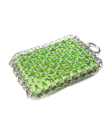 Cast Iron Cleaner Scrubbing Pad, Upgraded Chainmail Scrubber for Skillet, Pan, Oven, Steel Cookwares, Multipurpose Grill Brush and Scraper for Home Kitchen and Camping Green