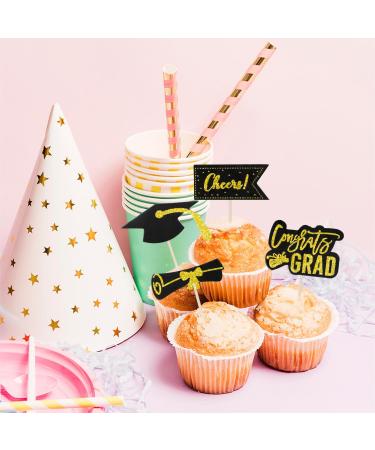 24Pcs 2024 Graduation Cupcake Toppers Graduation Cake Topper Class of 2024 Cake Cake Decorations with Grad Cap Diploma Congrats Grad Sign Black & Gold Graduation Party Supplies Decor A3BYCP - Buy Online on GoSupps.com