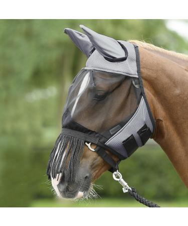 BUSSE Fly Mask Fly Cover FRANSEN grey/black Warmblood - Buy Online on GoSupps.com