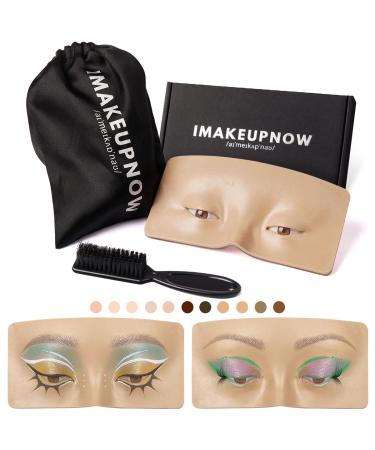 IMAKEUPNOW Makeup Practice Face Board 3D Realistic Pad with Cleaning Brush for Makeup Artist Board Makeup Practice, Eyeshadow Eyeliner Eyebrow Lash mapping Realistic Face Skin Eye Make up Practice Model for Self-taught or Professional Enthusiasts Official
