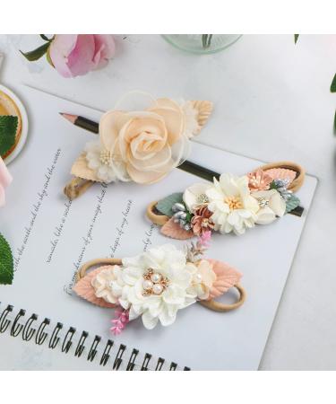 3-Piece Floral Baby Girl Headband Set | Elastic Hair Bands for Newborns & Toddlers - Buy Online on GoSupps.com