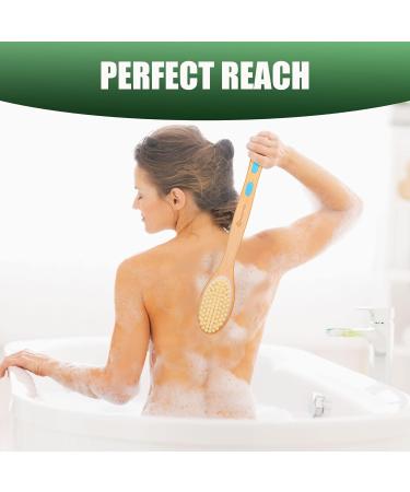 43cm Long Wood Double-sided Back Scrubber with Soft and Stiff Bristles - Buy Online on GoSupps.com