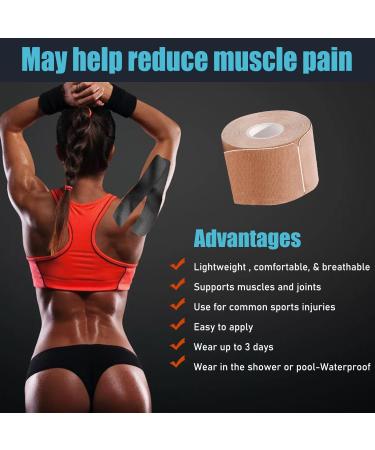 Kinesiology Tape Pro - 2 Rolls Waterproof Latex-Free 40 Precut Strips for Knee Elbow & Shoulder Pain Relief - Nude - Buy Online on GoSupps.com