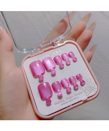 FEIlei Crystal Cat Eye Shining Diamond Foot Nail Patches Handmade Wearing Short Press on Nails for Toes Decoration 5# - Buy Online on GoSupps.com
