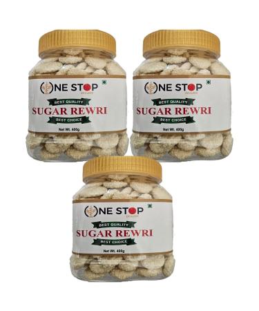 One Stop Dealers Sugar Rewri (400 Gram) - Traditional Indian Sweet Treat - Made from Sugar Cane Unrefined Sugar (Pack of 3)