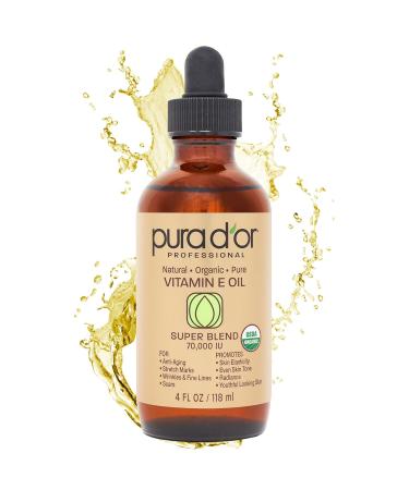 PURA D'OR Organic Castor Oil & Vitamin E Serum 70,000 IU - Cold Pressed, Hexane Free, 100% Natural Blend with Sweet Almond, Apricot, Jojoba & Argan - Buy Online on GoSupps.com