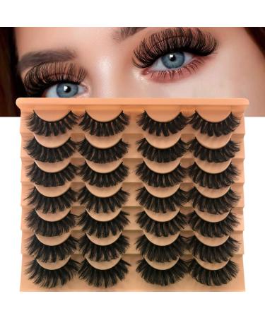 Fluffy Lashes Mink False Eyelashes 14 Pairs Wispy 18MM Curly Faux Mink Lashes 8D Volume Russian Strip Lashes Pack Dramatic Fake Eyelashes Look Like Extensions by Kmilro F17