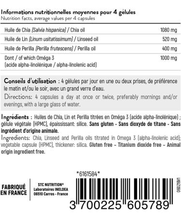 STC NUTRITION - Omega 3 VEGETAL - Food Supplement with Vegetable Oils - Flax Chia & Perilla - Source of Essential Vegetable Fatty Acids - Cardiovascular Function Support - Cure 30d - Buy Online on GoSupps.com