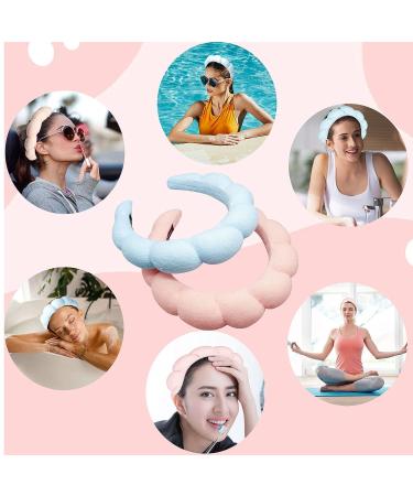 2Pcs Spa Headband for Women - Terry Cloth Makeup Headband for Face Washing, Yoga, Shower - Pink Blue Head Wraps Hair Accessory - Buy Online on GoSupps.com