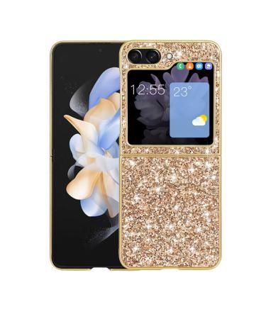 Tivenfezk nadoli glitter shell for samsung galaxy z flip 5 gold glossy sparkling bling galvanisian frame ultra -thin shockproof back pocket cell phone case protective cover