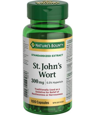 Nature's Bounty St. John's Wort 300mg Pills Supplement Helps to Treat Symptoms of Sleep Disorders 100 Capsules