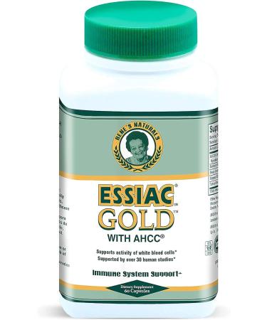 Essiac All-Natural Herbal Tea Powder Gold Herbal Extract with Mushroom Derived AHCC - 1.5 oz Bottle & 60 Capsules | Powerful Antioxidant Blend to Help Promote Overall Health & Well-Being - Buy Online on GoSupps.com