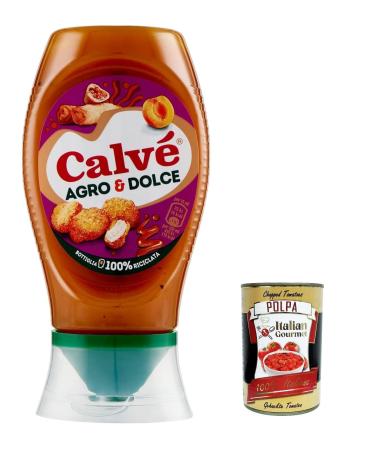 Italian Gourmet E.R. Calv Sweet and Sour Sauces 250 ml Pack of 6 Sweet and Sour Fruity Sauces Ideal for French Fries and Appetizers Gluten Free Vegan + Italian Gourmet Polpa 400g