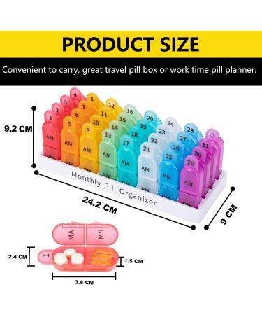 Monthly Pill Box Organizer - 2 Times a Day AM PM Medicine Box with 32 Compartments - Easy Open Design for Children, Elderly, and Arthritic Hands - Colorful - Buy Online on GoSupps.com