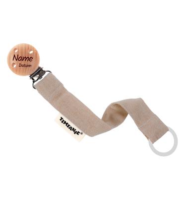 Timfanie pacifier holder | NATURE | taupe | fabric ribbon/chain with engraving & adapter