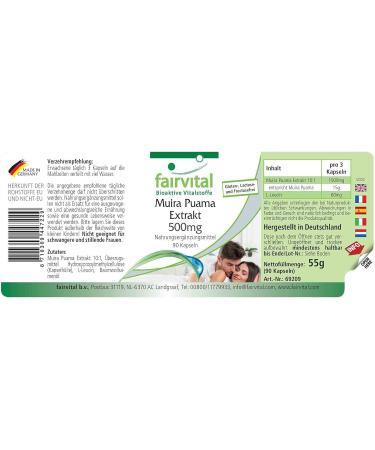 Fairvital Muira Puama Extract 500mg - Vegan - High Dosage - 90 Capsules - Buy Online on GoSupps.com