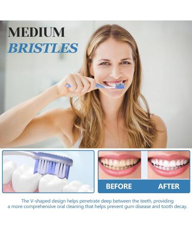 Medium Toothbrushes for Adults - 6 Pack with Tongue Scraper & Ergonomic Handle | Travel Friendly & Assorted Colors - Buy Online on GoSupps.com