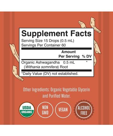 Organic Ashwagandha Root Liquid Drops for Natural Calm and Stress Support - Vegan & Non-GMO (60 Servings) - Buy Online on GoSupps.com