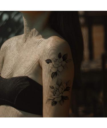 Oottati 10 Sheets Waterproof Temporary Tattoo Stickers - 3D Black Branch Rose Peony Flower Design for Parties & Events - Buy Online on GoSupps.com