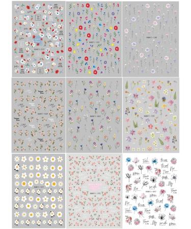 9 Sheets Spring Flower Nail Art Stickers Self-Adhesive Colorful Floral Nail Stickers Decals DIY Nail Art Supplies Decals for Women Girls Nail Tips Design Decoration Accessories - Buy Online on GoSupps.com