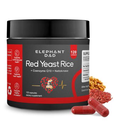 Red Yeast Rice 1000mg with Nattokinase & CoQ10 Extra Strength Natto Extract Supplement Citrinin-Free Cholesterol & Heart Health Support Formula for Men & Women Circulatory Health 120 Capsules