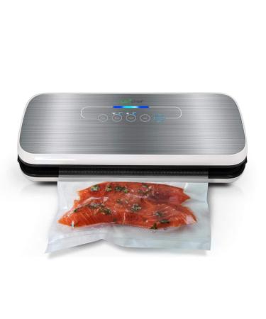NutriChef PKVS Sealer | Automatic Vacuum Air Sealing System Preservation w/Starter Kit | Compact Design | Lab Tested | Dry & Moist Food Modes | Led Indicator Lights, 12", Silver Silver Vacuum Sealer