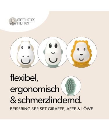 Match Stick Monkey Gift Set | BPA-Free Bite Rings & Dental Aid for Gums | 3 Pack - Ludo Lion Gigi Giraffe & Monkey Mint | Safe for 3 Months+ - Buy Online on GoSupps.com