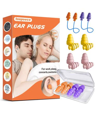 Ear Plugs for Sleeping Noise Cancelling Reusable Earplugs for Sleeping Concert Snoring Travel Comfortable Type 33dB Highest NRR 8 Pairs 4 Colors4