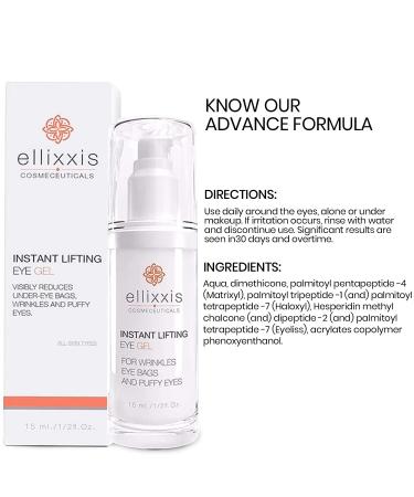Vitasei Ellixxis Instant Eye Gel - Moisturizing Natural Eye Lifting Cream for Dark Circles & Puffiness | Anti-Aging Eye Cream for Fine Lines & Wrinkles | Non-GMO | 0.5 Fl Oz (1 Pack) - Buy Online on GoSupps.com