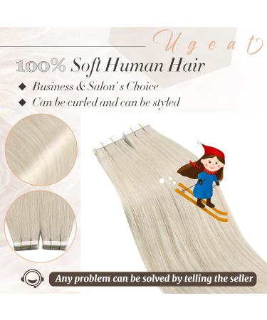 Ugeat Platinum Blonde Tape In Extensions - Real Hair Ice Blonde Adhesive Strips - 20 Pieces 30 cm #60A - Shop Now! - Buy Online on GoSupps.com