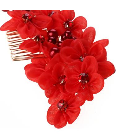 Frcolor Handmade Bridal Hair Flower Side Comb Barrette Headpiece with Tulle Flower Wedding Accessories Red - Buy Online on GoSupps.com