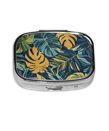 Tropical Leaves Printed Pill Box/Pill Case Portable Square Pill Box Pill Case for Purse Pill Box Travel 2.2x1.6in Tropical Leaves One Size