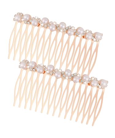 2 Pieces Pearl Hair Side Comb 15 Teeth Decorative Hair Combs Side Pearl Rhinestone Crystal Bridal Wedding Comb Hair Accessories for Women and Girls