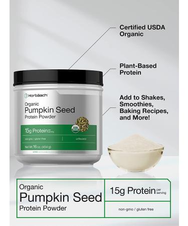 Organic Pumpkin Seed Protein Powder 16 oz | Vegetarian, Gluten Free, Non-GMO | Keto & Paleo Supplement | 15g Protein | Horbaach - Buy Online on GoSupps.com