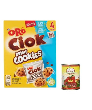 Zia Rosa Oro Ciok Mini Cookies Set of 6 Crunchy Biscuits with Milk Chocolate Chip 160g + 400g Zia Rosa DOP Pomodoro San Marzano Box