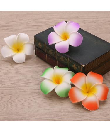 Frcolor 12-Piece 3.5 Hawaiian Plumeria Flower Hair Clips for Women - Beach Party Wedding Decoration (White Purple Green Rose Red Orange) - Pack of 12 - Buy Online on GoSupps.com