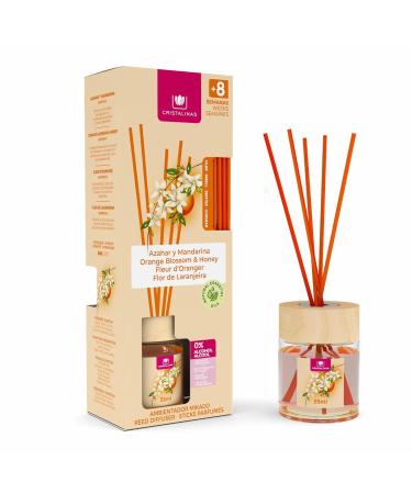 Cristalinas 35ml Orange Blossom Air Fresheners for Home - Reed Diffusers for home - Home Fragrance Lasts upto 8 weeks - Room Diffuser Sticks with Coloured Fragrance Oil