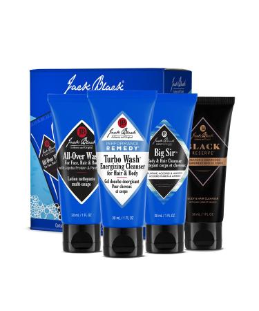 Jack Black - Variety Kit Body & Hair Cleanser Collection Set for Men - Mens Body Wash Travel Size (4-Pack)