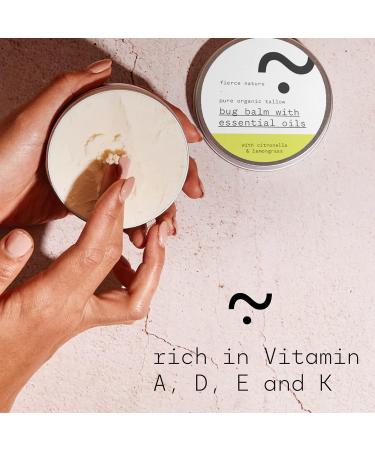 Bug Balm with Essential Oils Natural Tallow Balm with Citronella Vitamin-Rich Body and Hand Balm Men and Women Nourishing Bug Body Balm Light Lemongrass Scent 100g - Fierce Nature - Buy Online on GoSupps.com